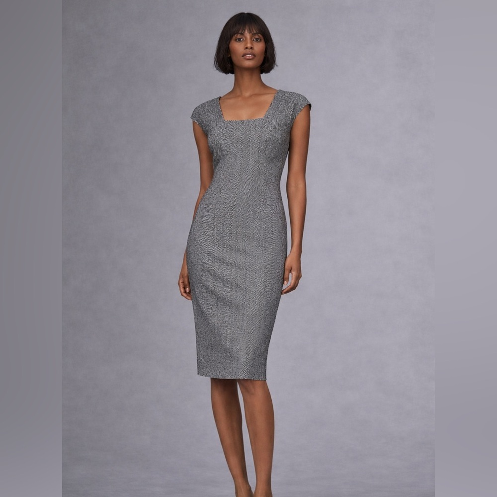 #3 🌷Escada Gray Textured Square-Neck Midi Dress